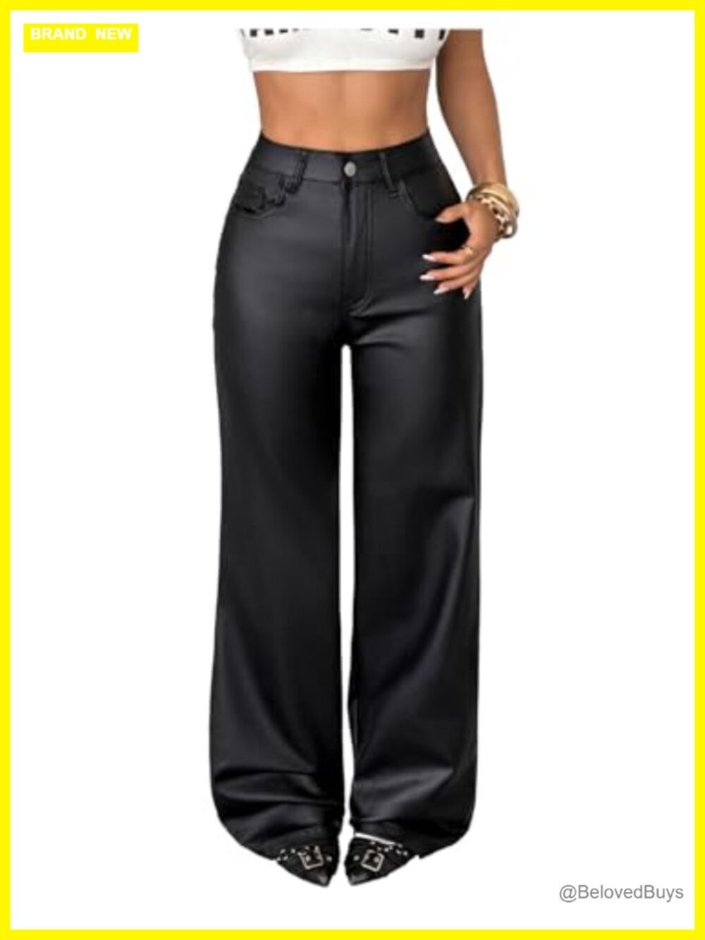 High Waisted PU Leather Pants Punk Straight Leg Trousers